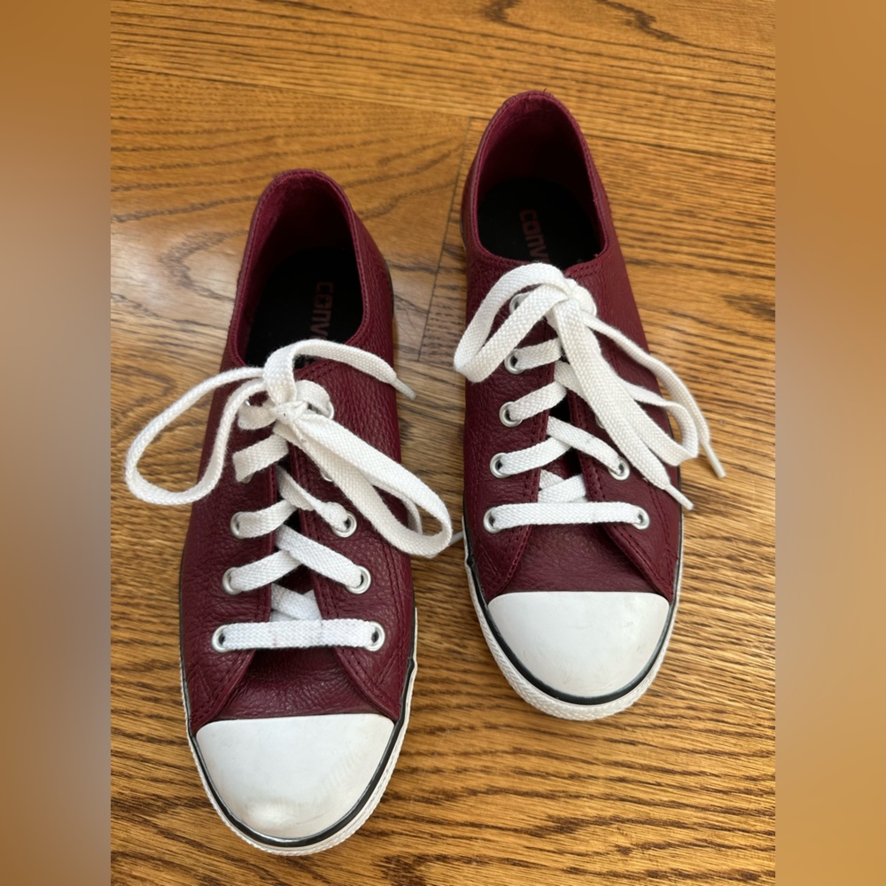 Converse All Stars red leather sneakers, size 7